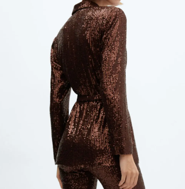 MANGO brown blazer, pants, belt sequin set
