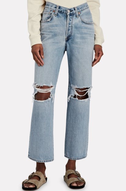 CITIZEN OF HUMANITY Elle distressed wide leg jean