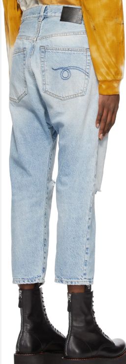R13 tailored drop jeans in Logan blue