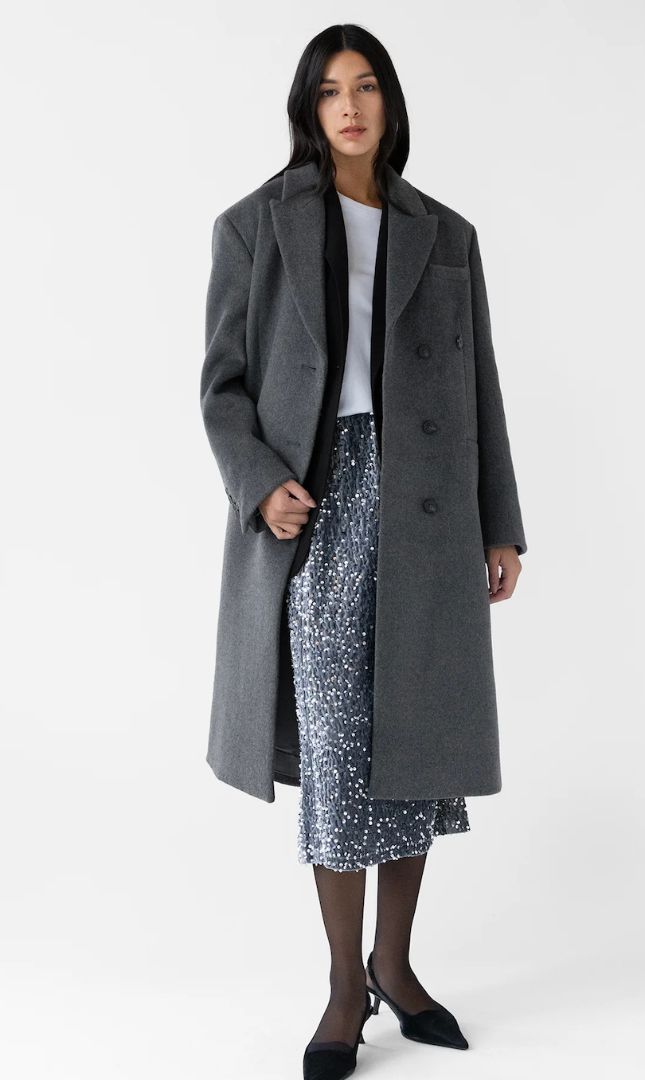 Oak + Fort grey velvet and silver sequin midi skirt NWT