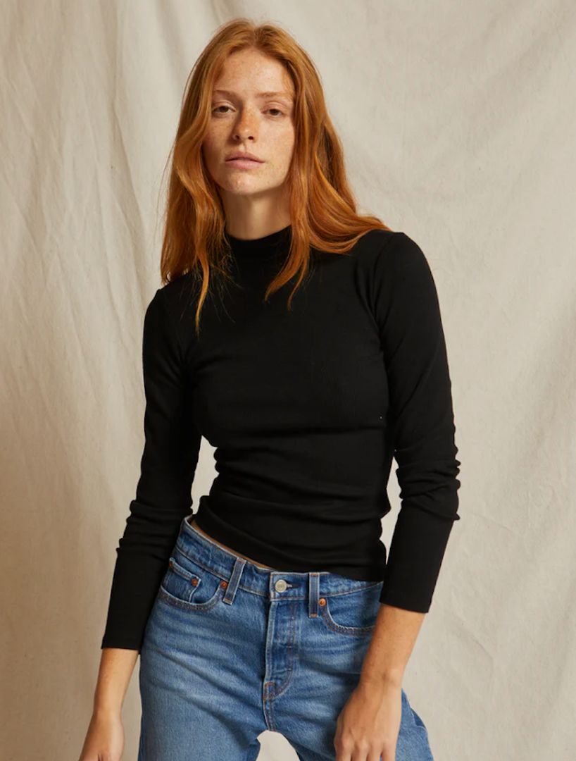 PERFECTWHITETEE black mock neck longsleeve (lauryn top)