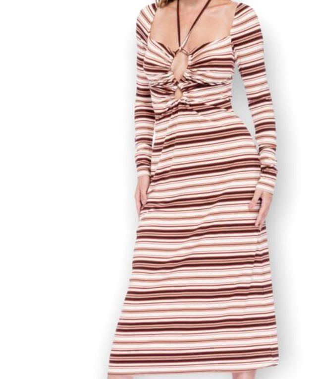 AFRM brown multi stripped ribbed jersey dress