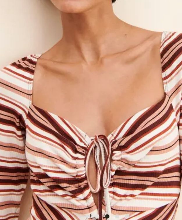AFRM brown multi stripped ribbed jersey dress NWT