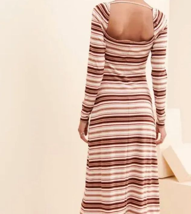 AFRM brown multi stripped ribbed jersey dress NWT