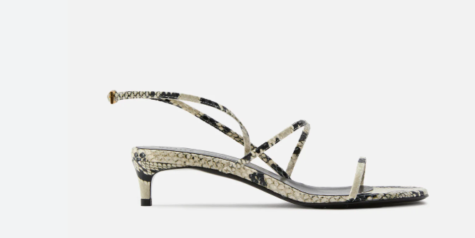 KHAITE snakeskin strappy kitten heels, white and black