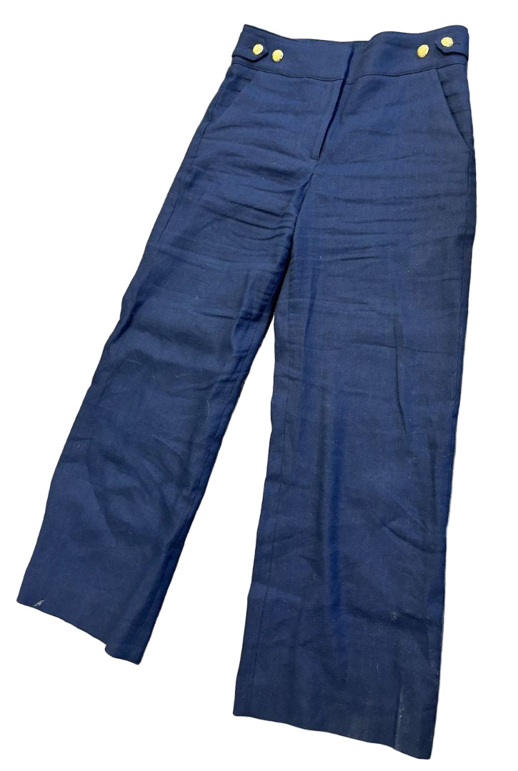 VERONICA BEARD navy linen blend pants with gold buttons
