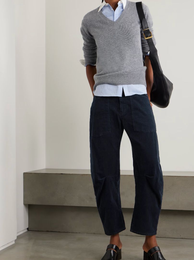 NILI LOTAN navy corduroy barrel pants