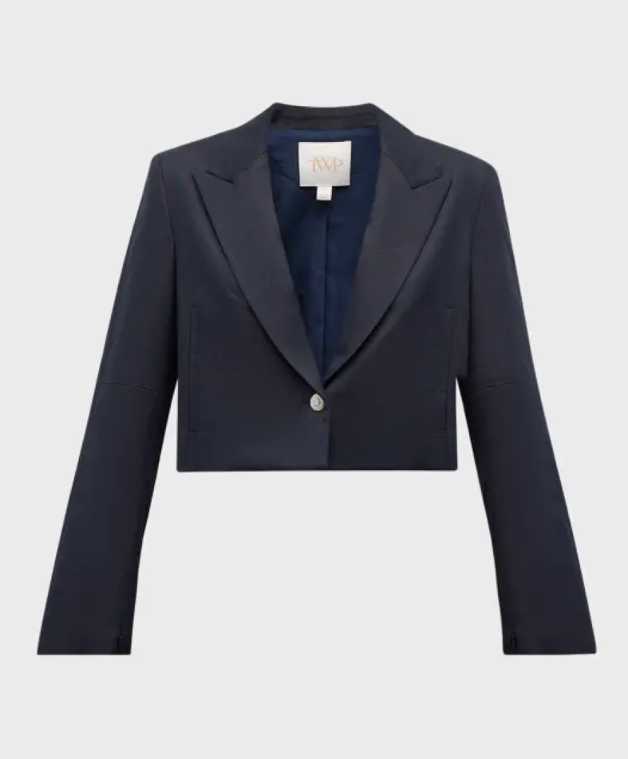 TWP navy cropped linen blend blazer