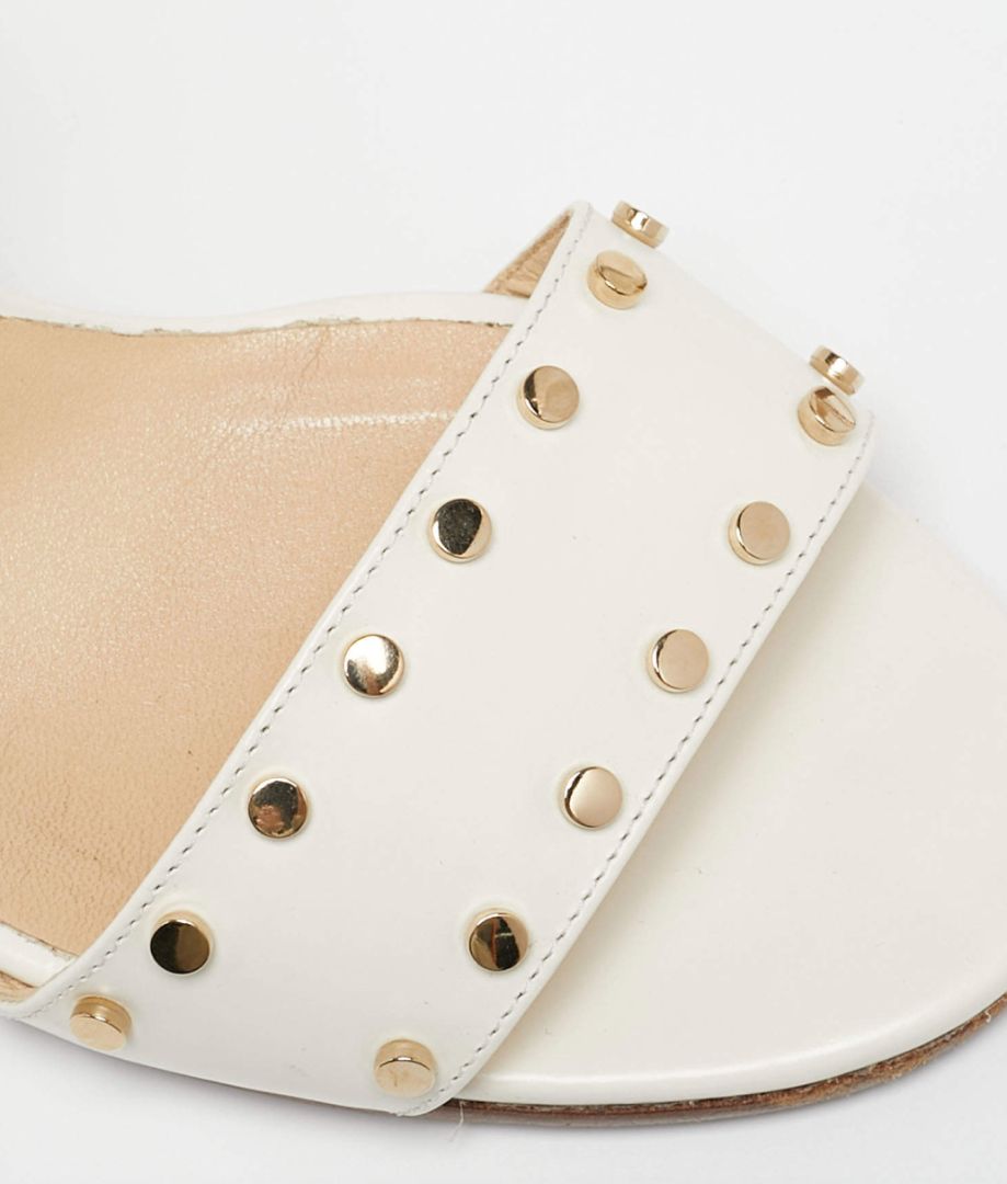 JIMMY CHOO cream leather studded open toe ankle strap sandal