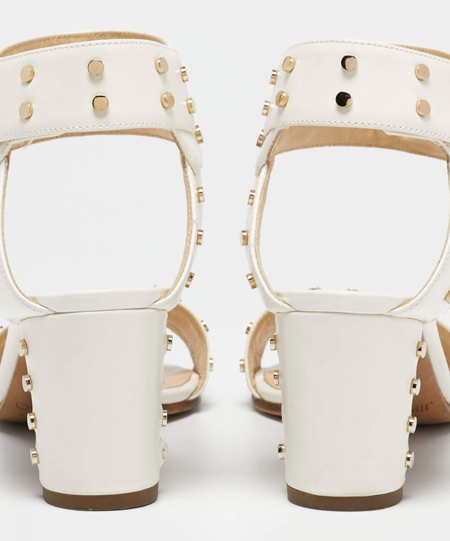 JIMMY CHOO cream leather studded open toe ankle strap sandal