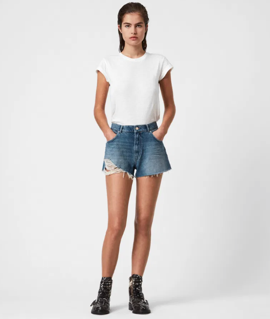 ALLSAINTS Winnie cut off denim shorts, blue distressed