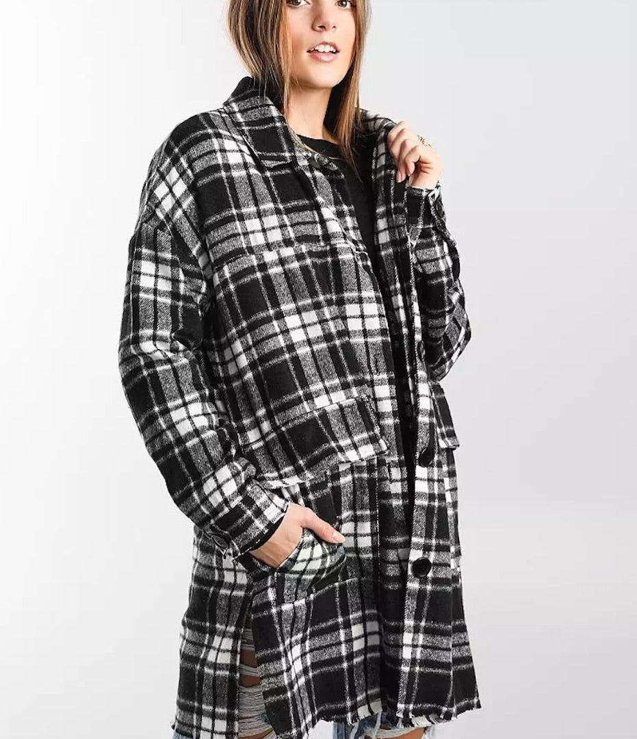 HYFVE midi length jacket, black and white plaid