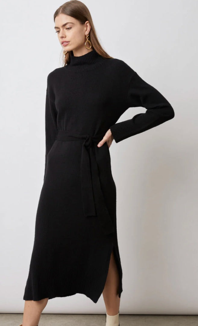 RAILS black knit turtleneck maxi dress with belt