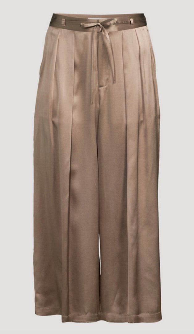 FRAME taupe silk pants, baggy, string waist belt