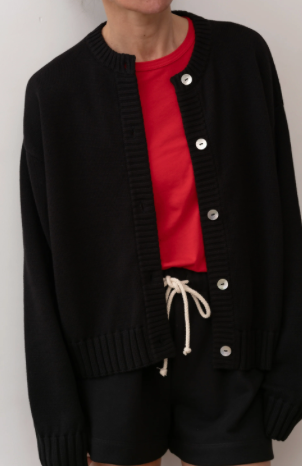 DONNI black knit cardigan, mother of pearl buttons