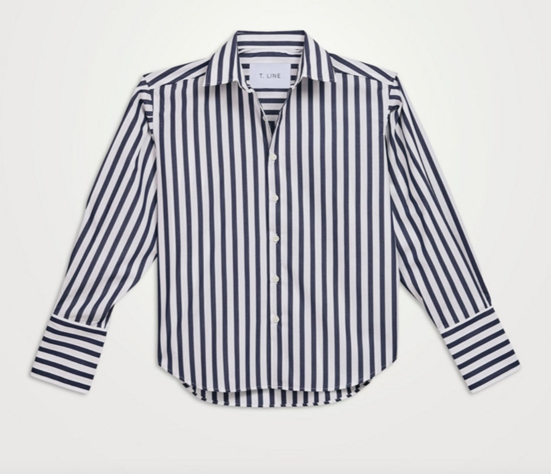T.LINE navy and white stripe long sleeve button down
