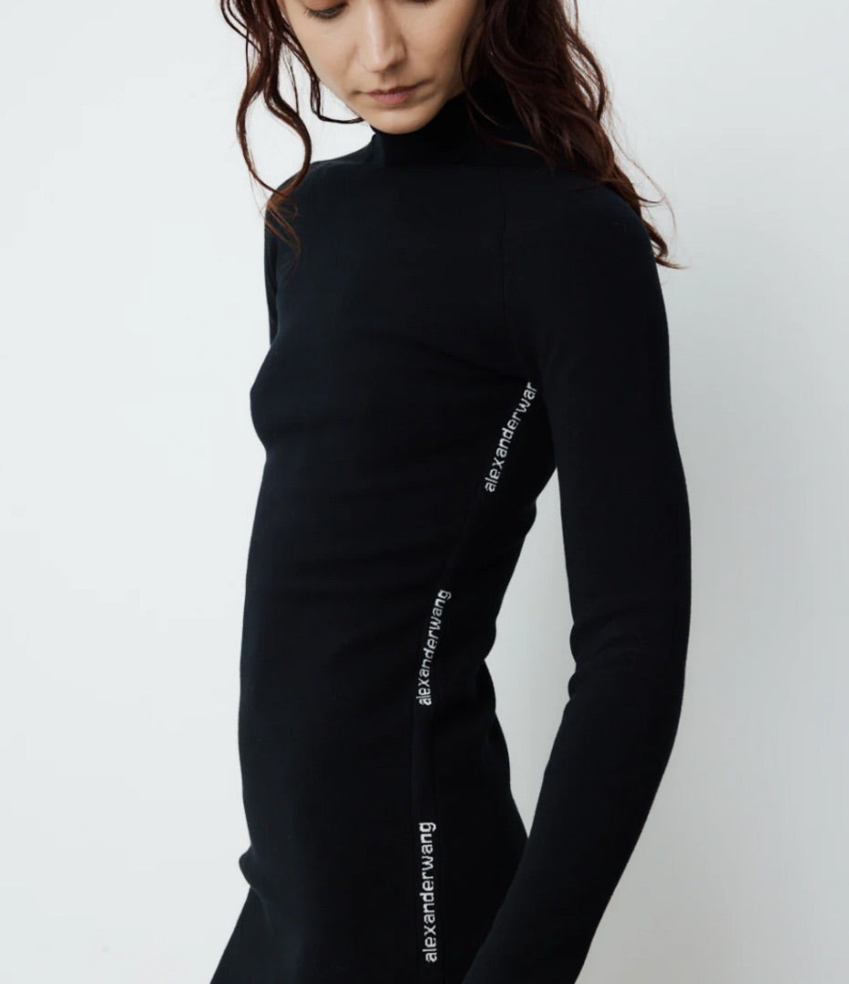 ALEXANDER WANG.T long sleeve bodycon dress with logo down side