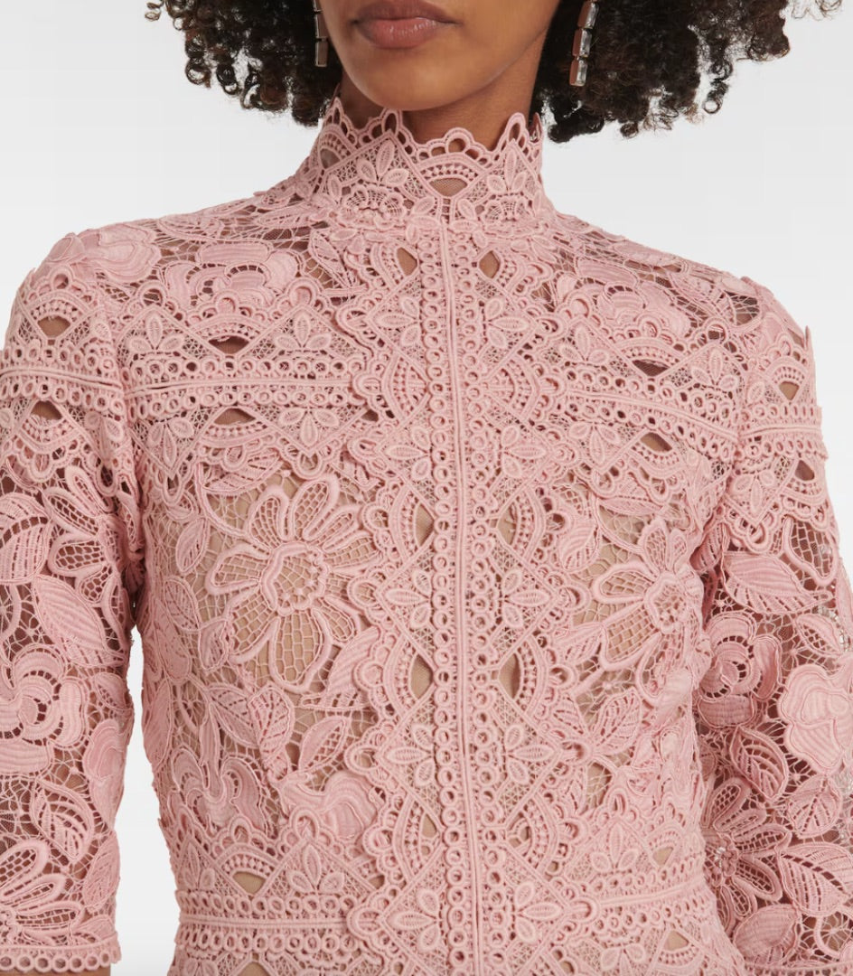 COSTARELLOS pink floral lace gown