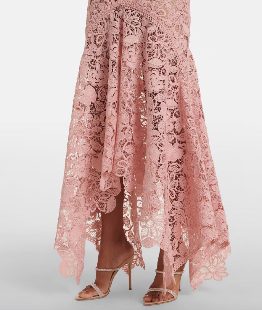 COSTARELLOS pink floral lace gown