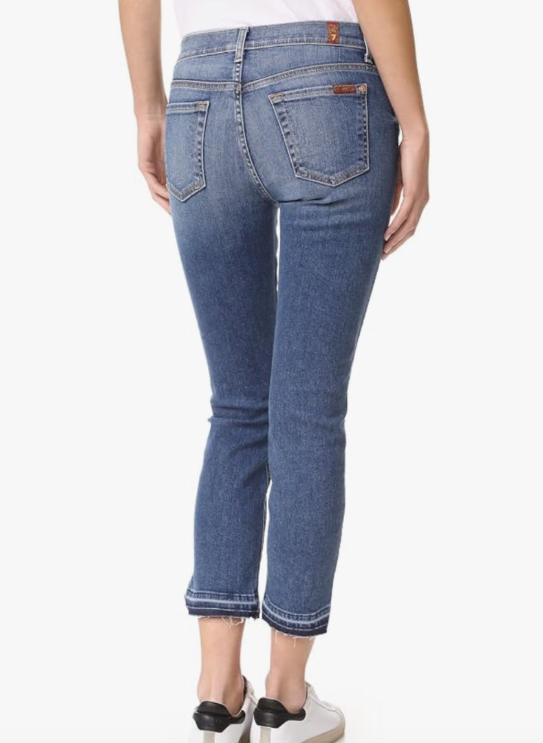 7 FOR ALL MANKIND blue classic skinny jeans NWT Roxanne ankle jeans. diagonal cut ankle hem