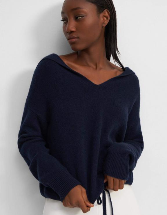 Theory Navy Hooded Cashmere Sweater