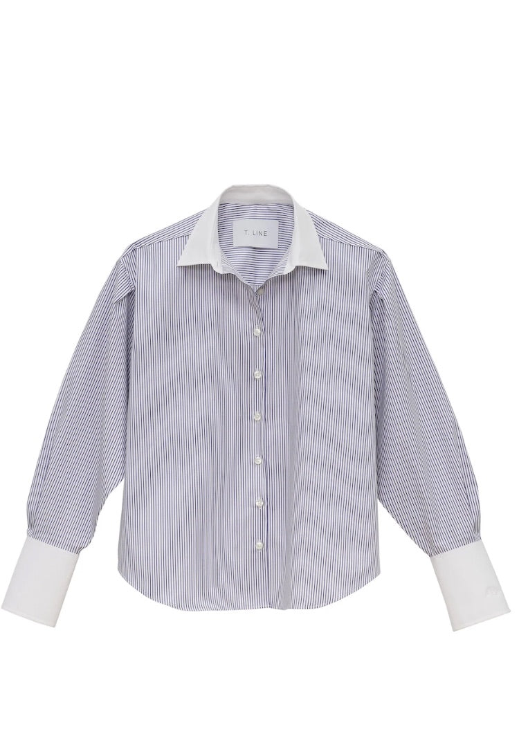TLINE blue stripe collared button up top