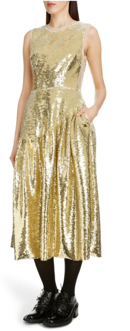 SIMONE ROCHA gold/white sequin mid length dress