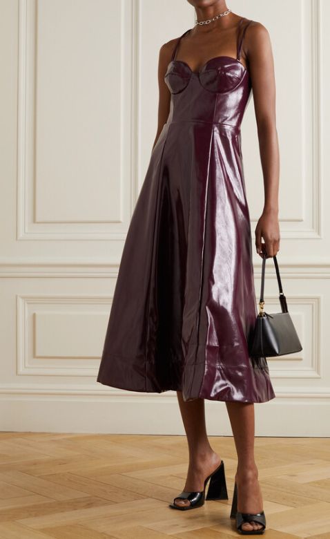 Staud Abstract Paneled Vegan Patent-leather Midi Dress