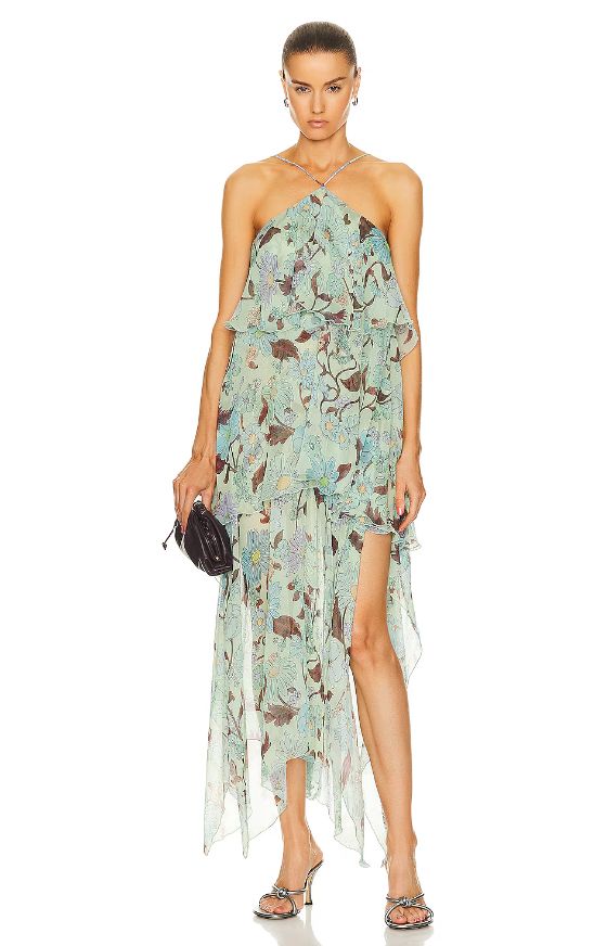 Stella McCartney Garden Print Frill Long Dress