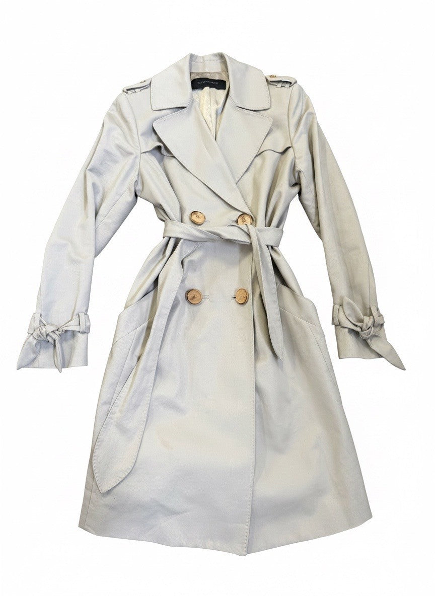 ELIE TAHARI  tan belted trench coat with gold buttons