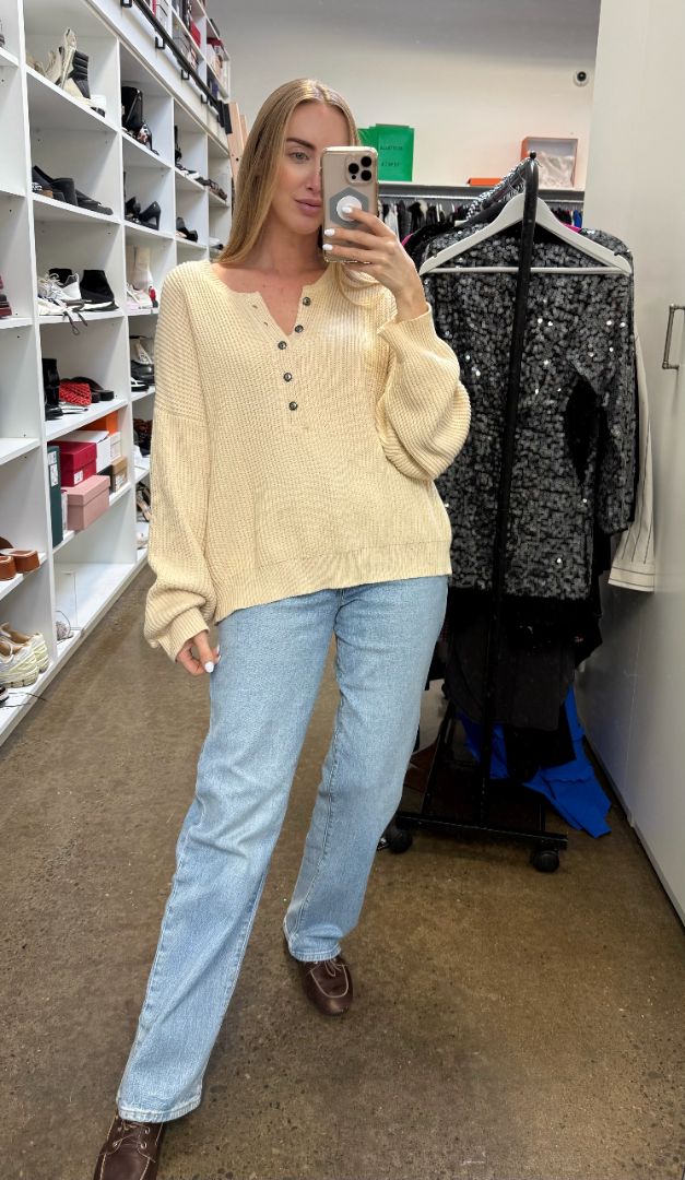 The Great Cream Knit Henley Sweater