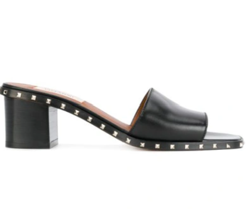 VALENTINO rockstud block heel slides in black