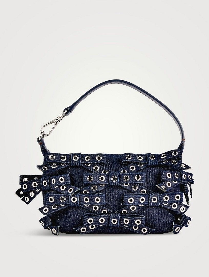 GANNI Bow Denim Grommet Bag