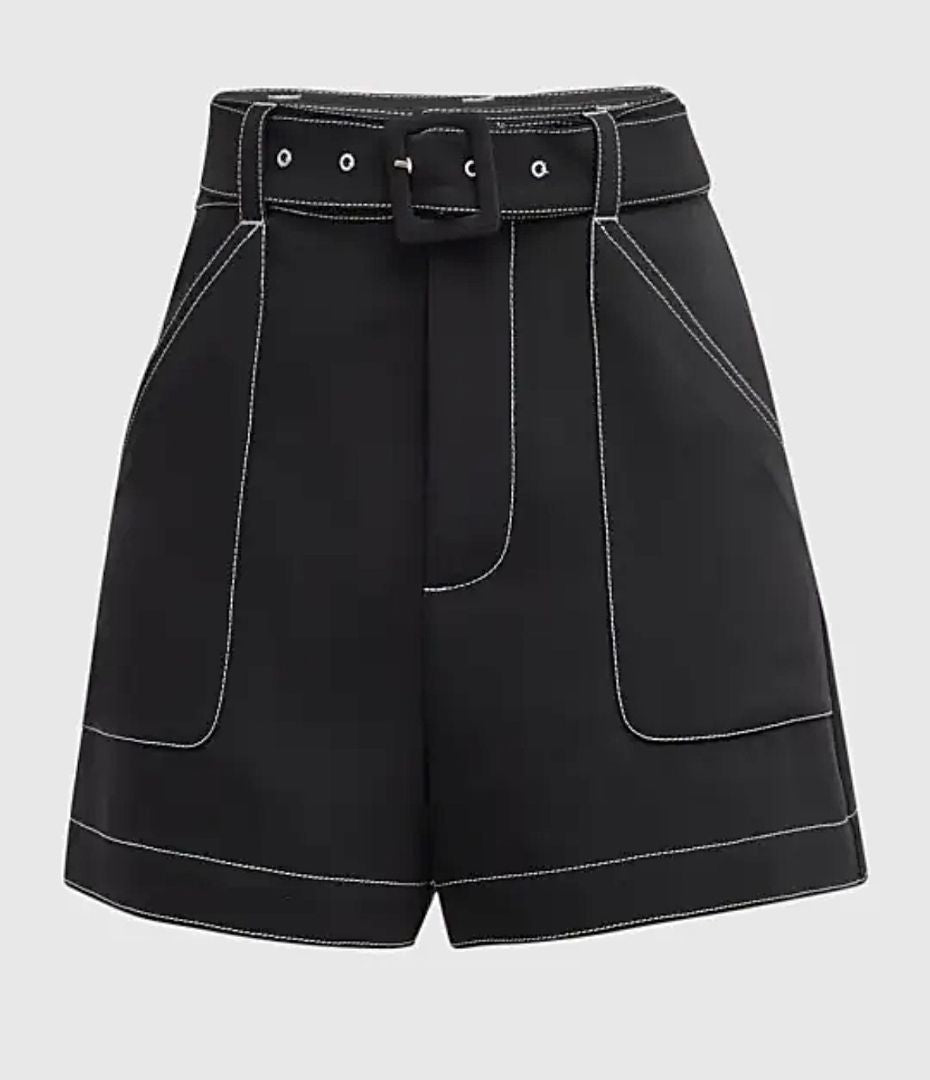 Cinq A Sept Contrast Stitch Belted Shorts