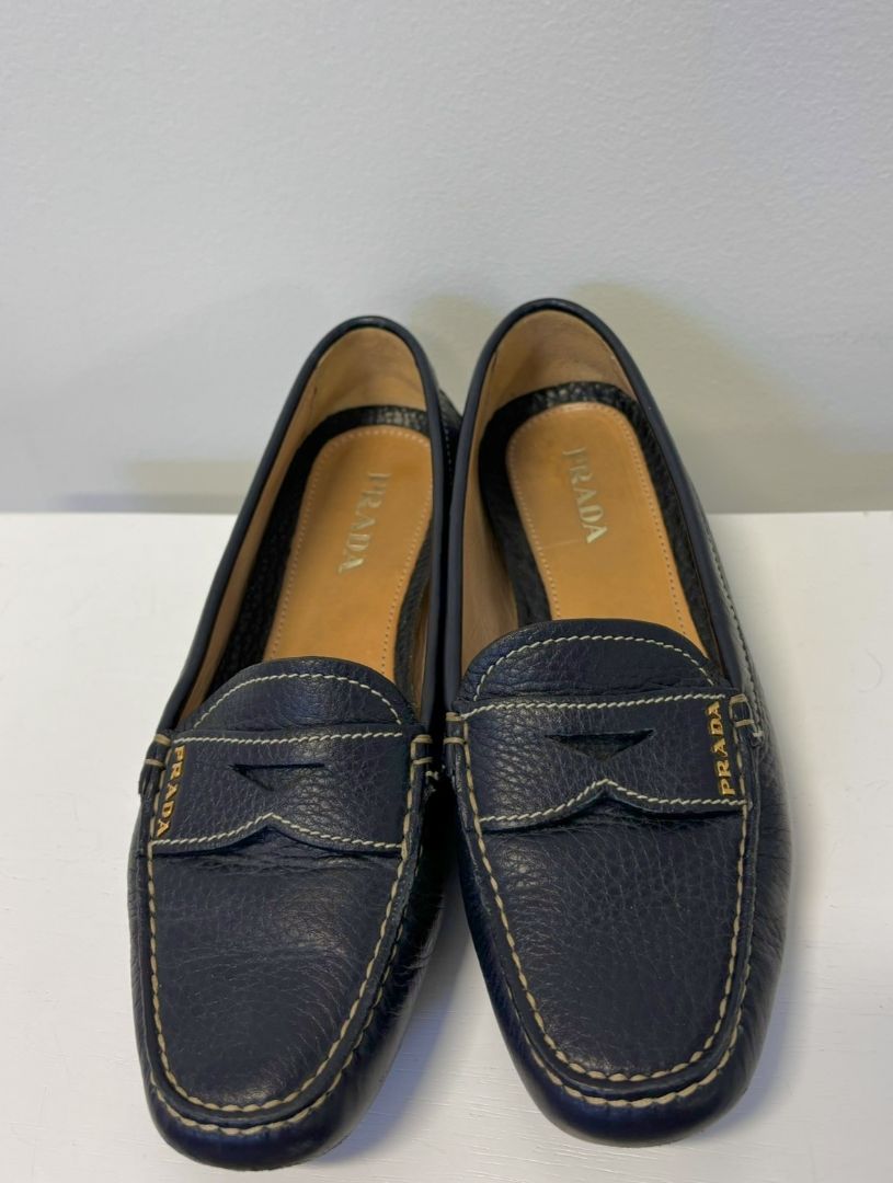Prada Navy Leather Loafer
