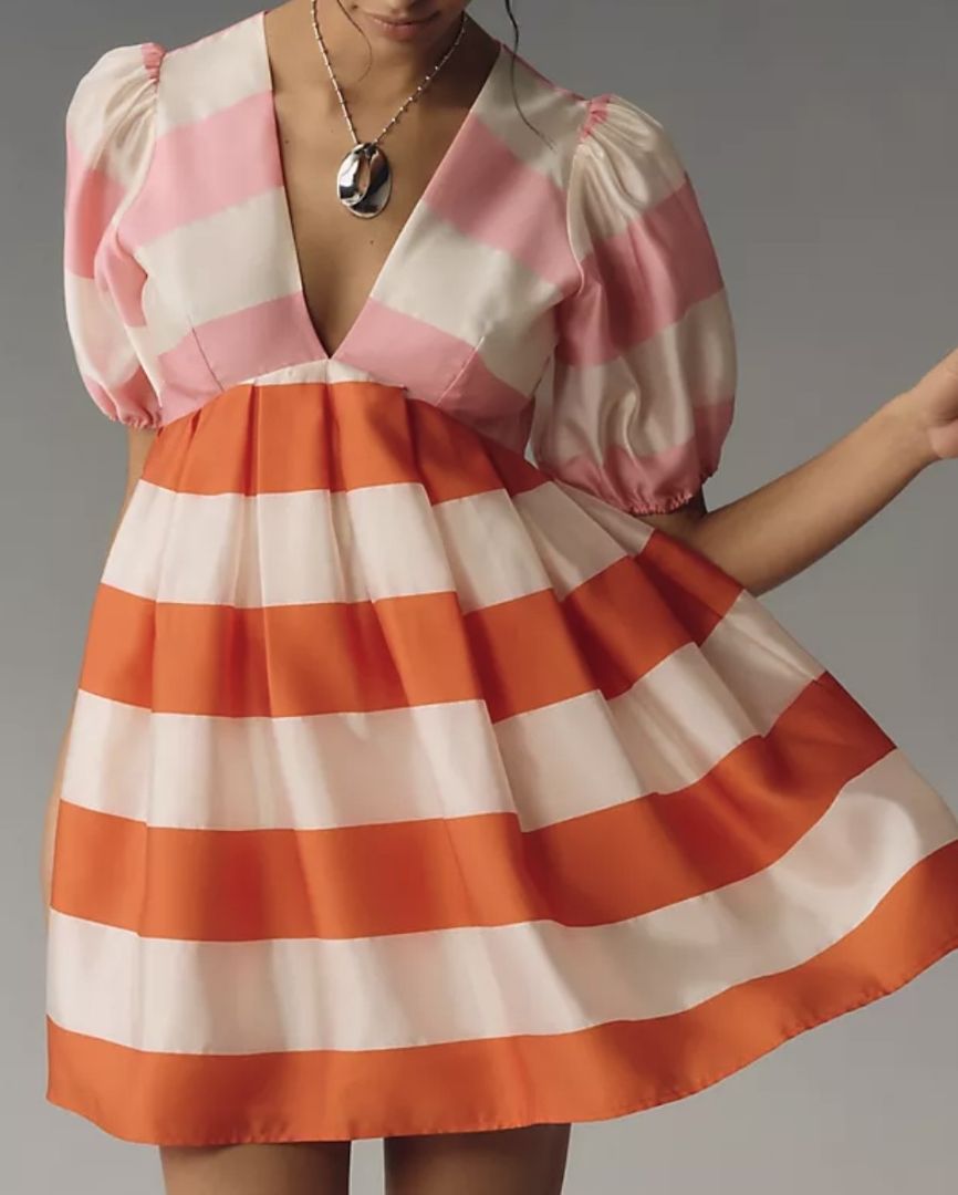 MAC DUGGAL Organza Striped Mini Dress