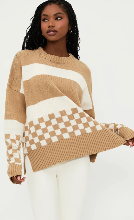 Beach Riot Callie Sweater Taupe Check