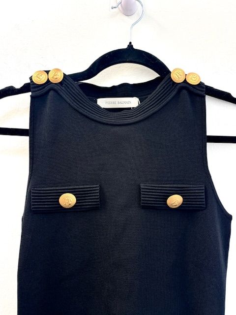 Pierre Balmain Sleeveless Black Dress with Gold Buttons