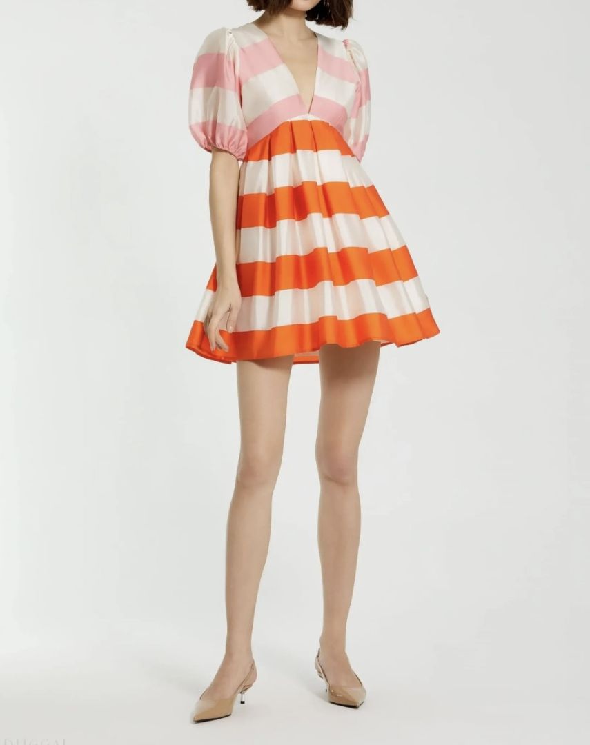 MAC DUGGAL Organza Striped Mini Dress