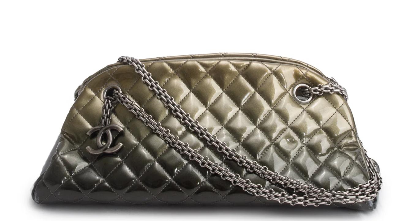 CHANEL Green Ombre Patent Leather Quilted Medium Just Mademoiselle Bowler Bag