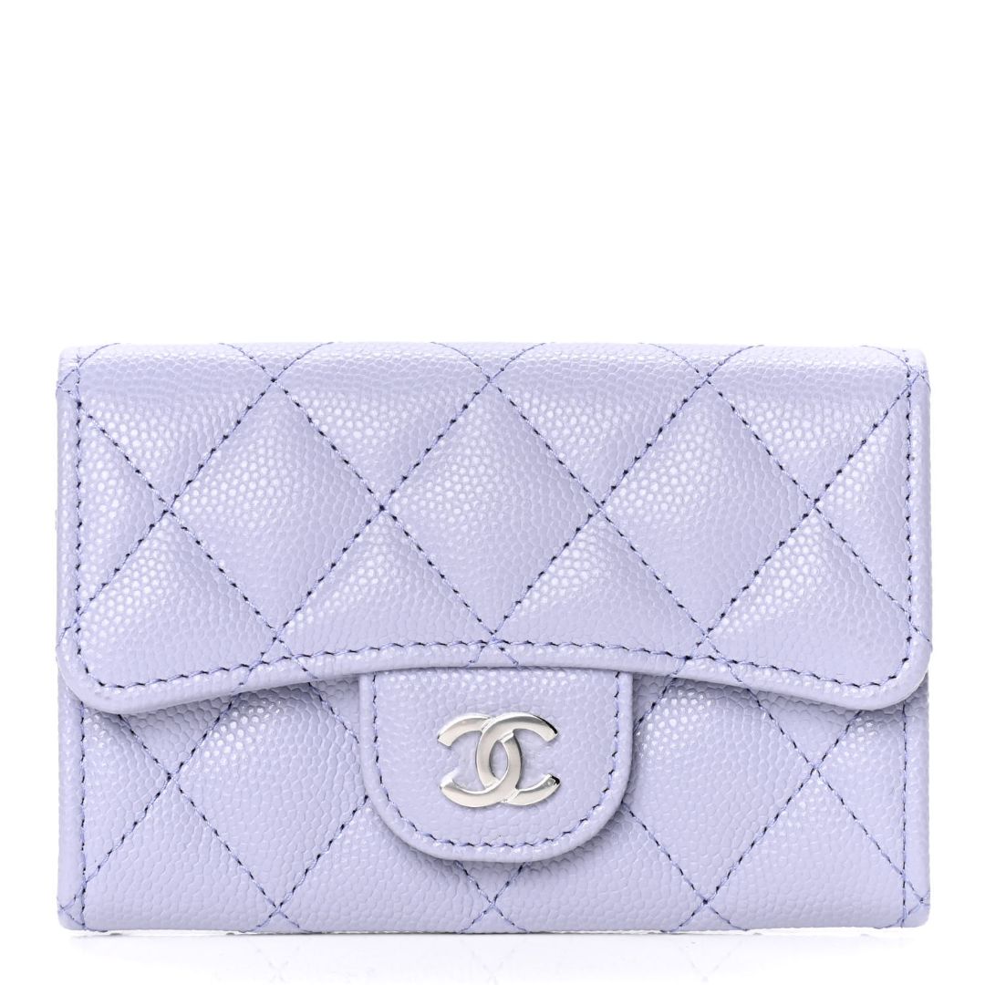Chanel  Caviar Quilted Flap Card Holder Wallet Light Purple