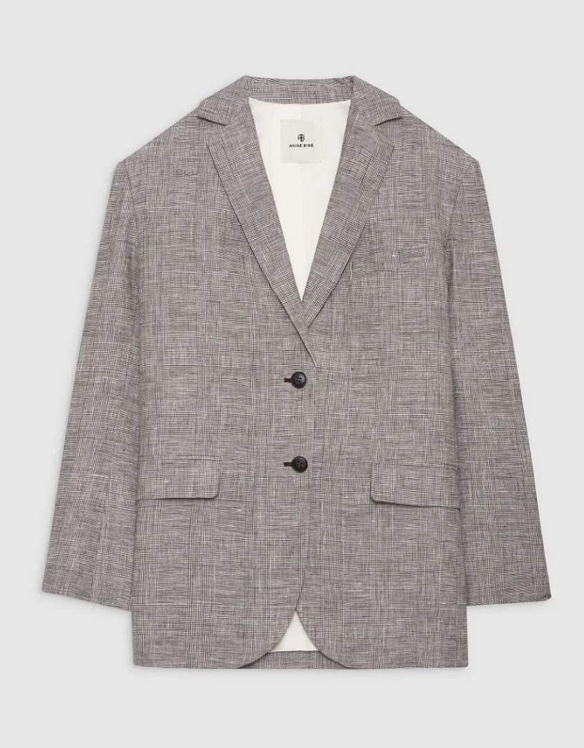Anine Bing Plaid Linen Quinn Blazer