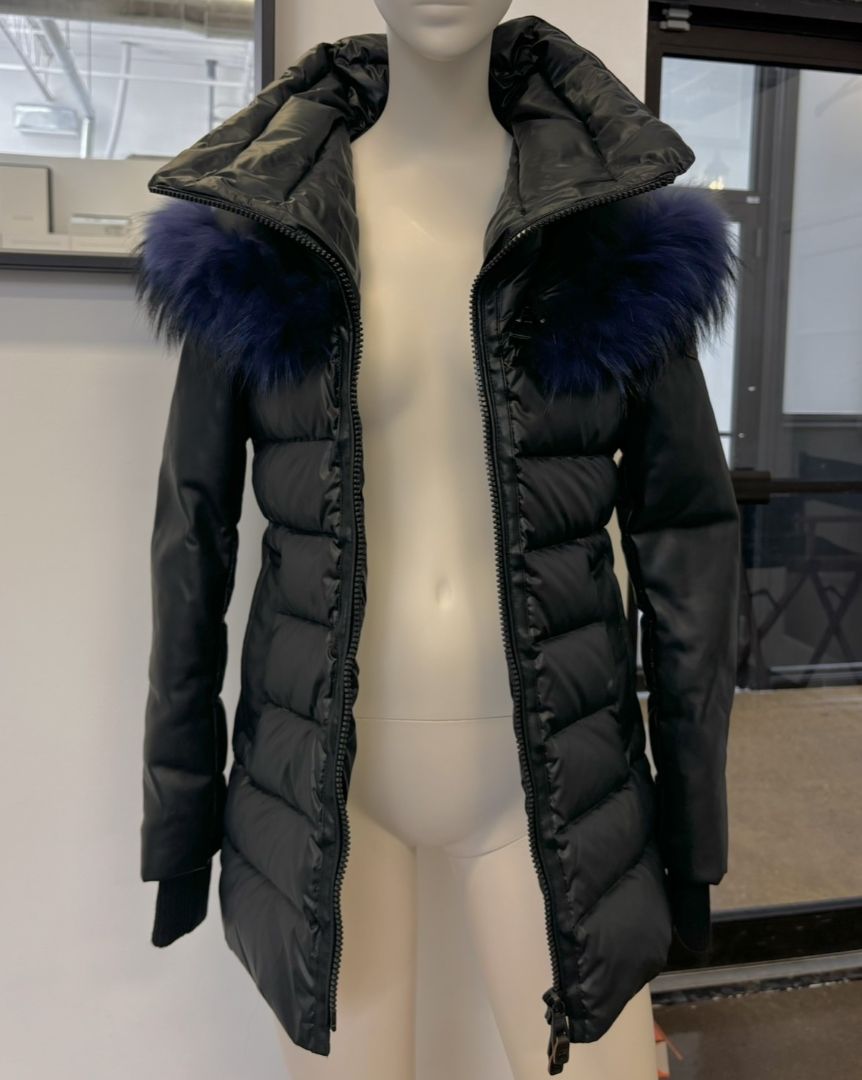 Nicole Benisti Puffer Coat with Blue Fur Trim