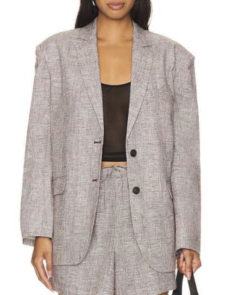 Anine Bing Plaid Linen Quinn Blazer