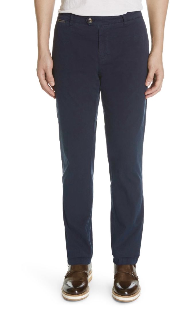 ELEVENTY Navy Cotton Blend Pant, Narrow Leg