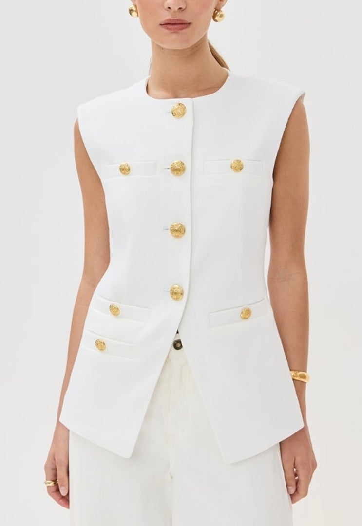 VERONICA BEARD white vest with gold buttons