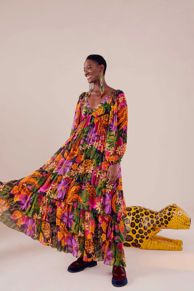 Farm Rio Star Fruit V Neck Maxi Dress