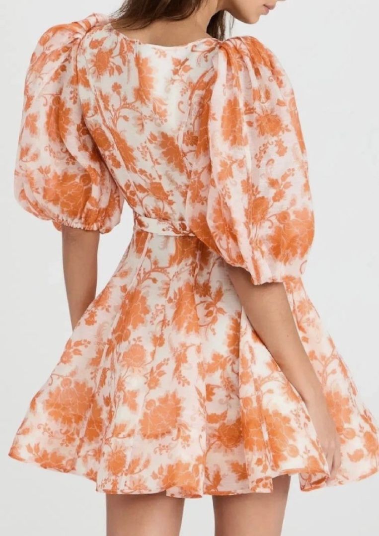 Zimmermann Linen Blend Puff Sleeve Mini Dress