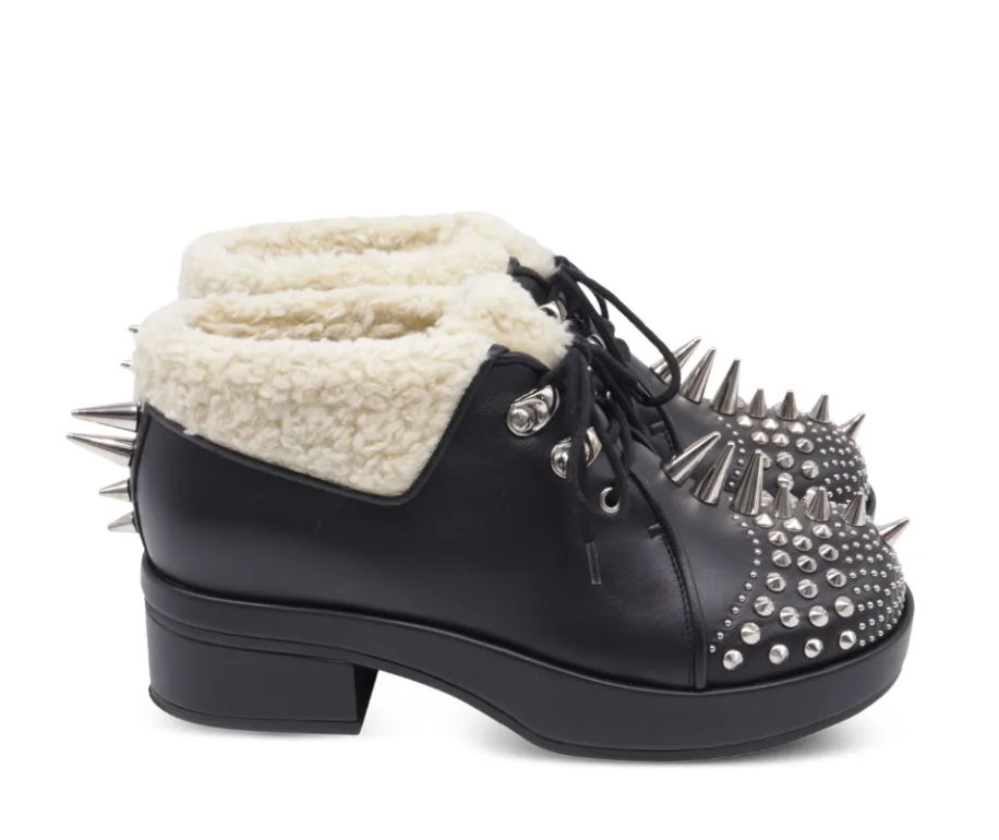 GUCCI HARLEM SPIKED SHEARLING LACED COMBAT BOOTS