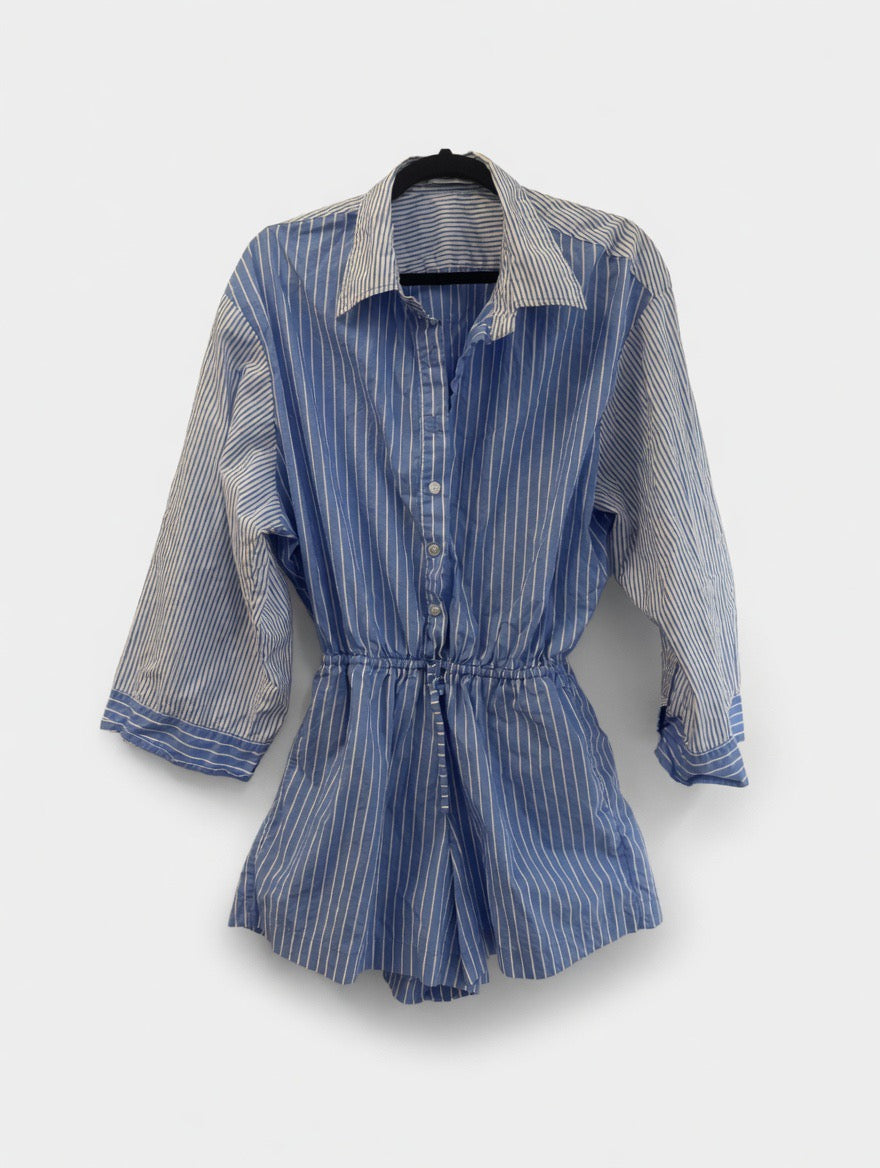 Faithful The Brand Blue Stripped cinched waist dress